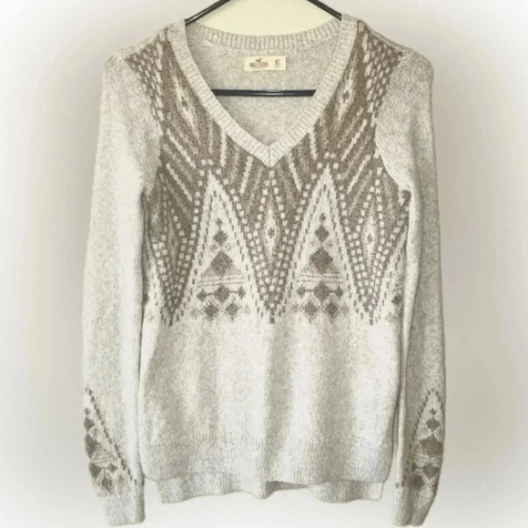 Hollister Y2K Soft Sweater Beige Geometric XS - Picture 1 of 7